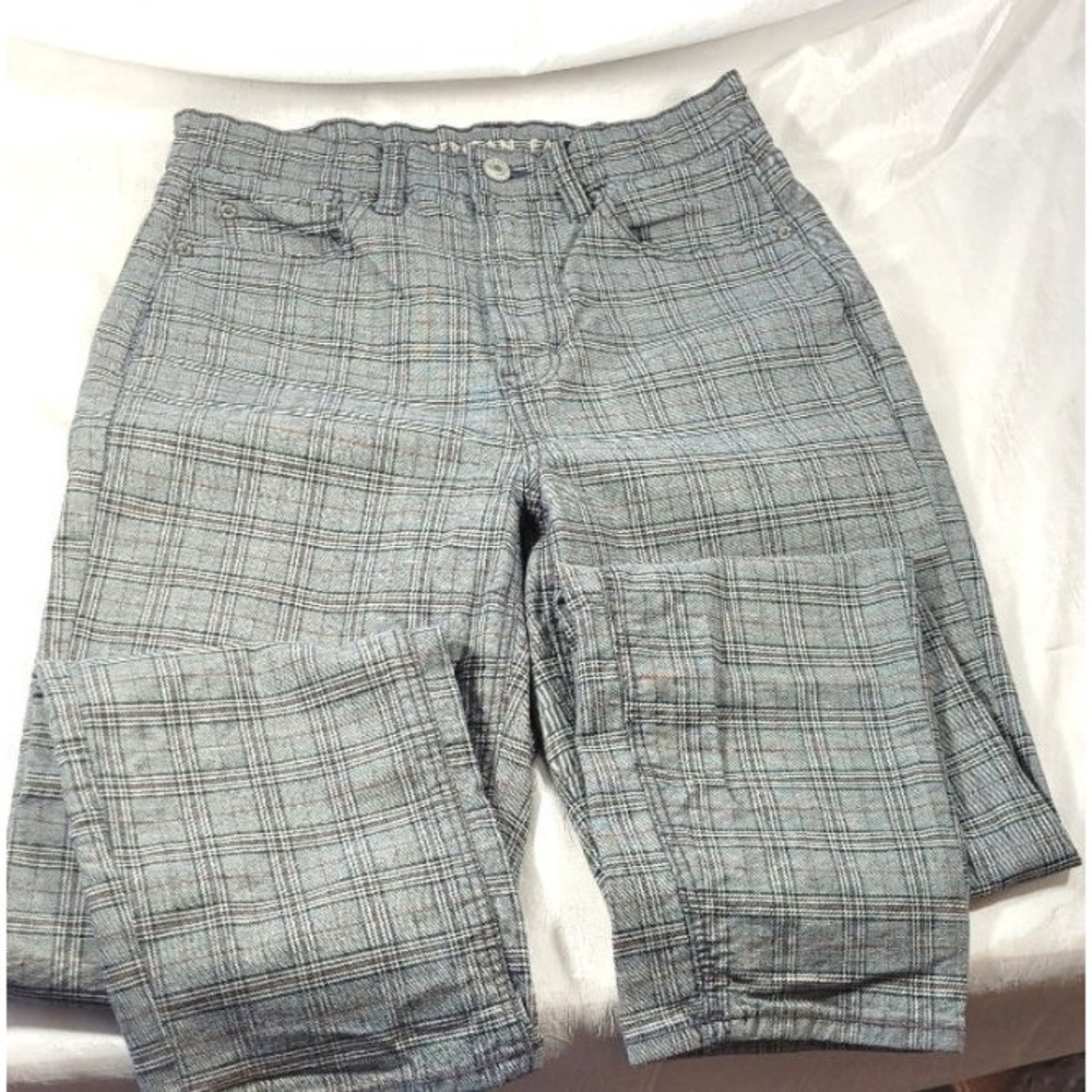 American Eagle Women's Mom‎ Stretch Ankle Pants - Gray Plaid Windowpane - Sz 4